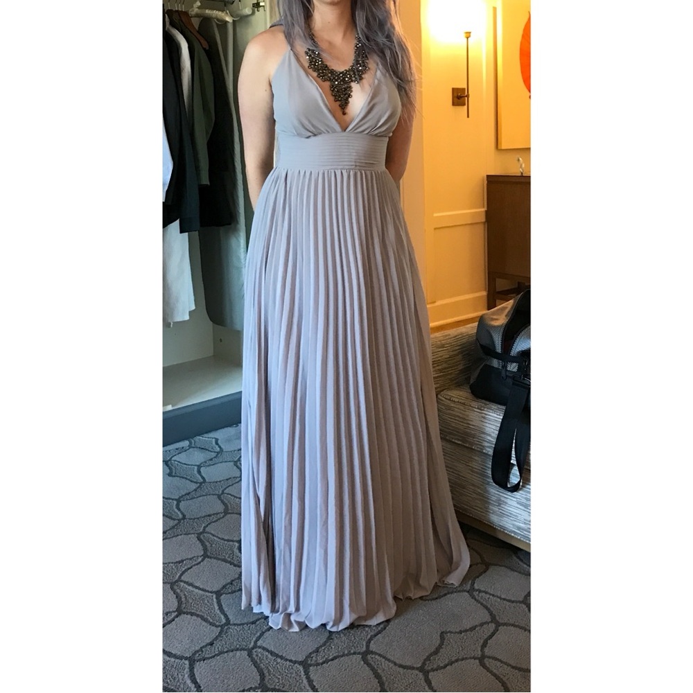 Pleated Maxi Dress in Light Gray -Lulus